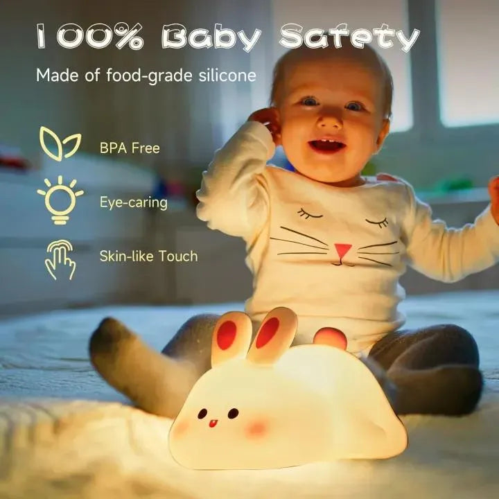 Silicone Rabbit Bunny Night Light Rechargeable Cute Lamp with Touch Sensor Soft Portable Nursery Night Lamp Color Changing LED Room Lamp Adorable Lamp for Bedroom, Sleeping, Gifts, Home Decor