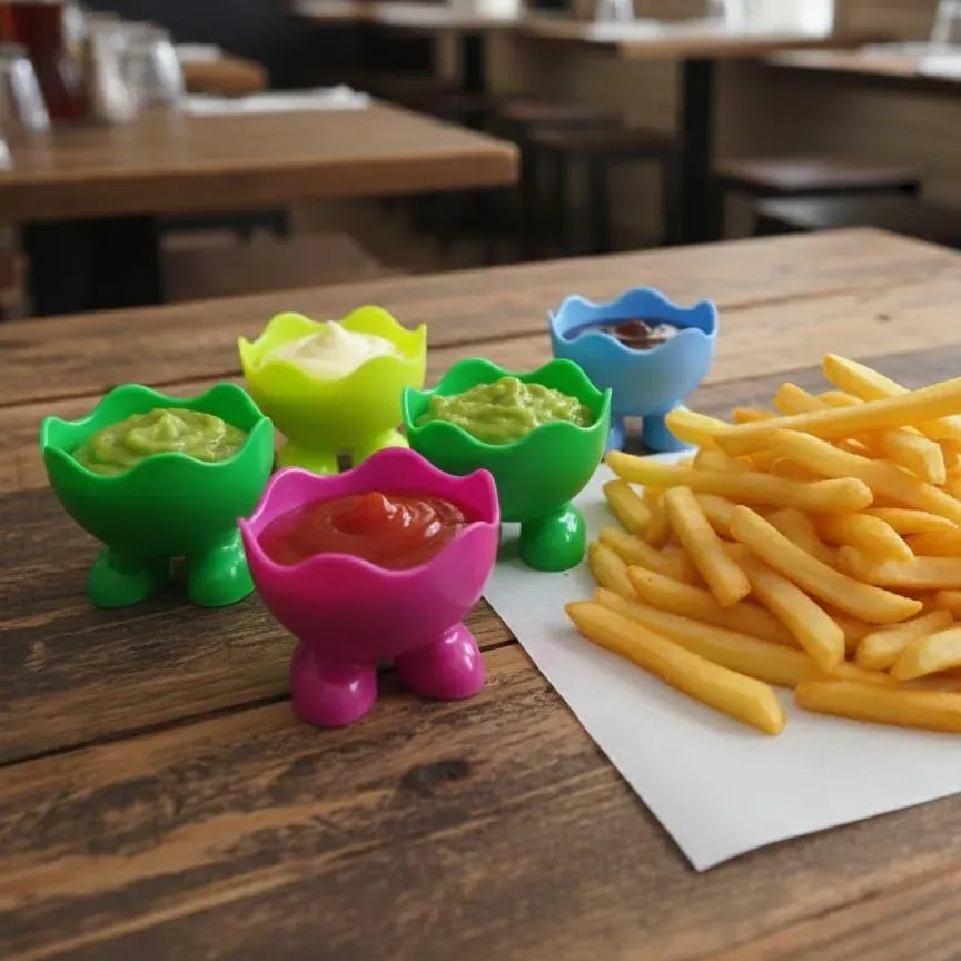 (Pack of 3 ) Cute Flower Shape Sauce Dip Bowl Set – Mini Plastic Ketchup & Chutney Cups for Snacks (Random Colors)