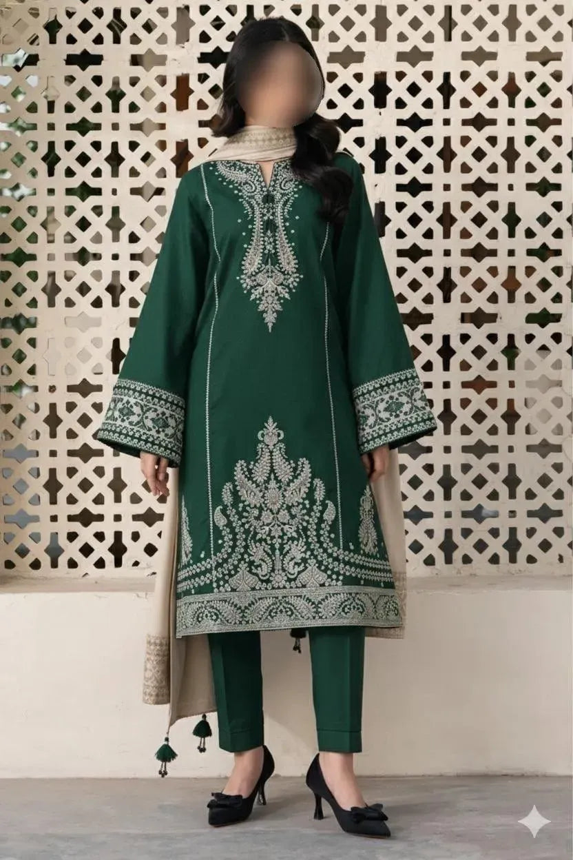 3 Pcs Women's Unstitched Embroidered Suit