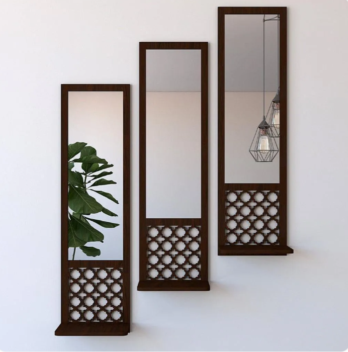 Set of 03 Acrylic Mirror Wooden Wall Shelf For Bedroom I Wall Décor I Decoration Pieces I Decoration | 11.8 Inches Large Size