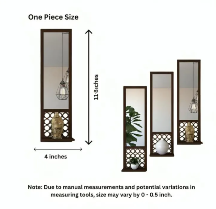 Set of 03 Acrylic Mirror Wooden Wall Shelf For Bedroom I Wall Décor I Decoration Pieces I Decoration | 11.8 Inches Large Size